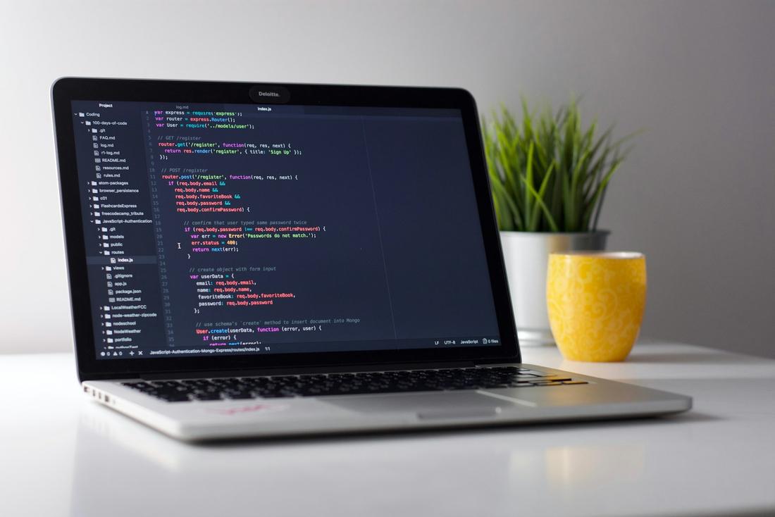 Laptop showing source code