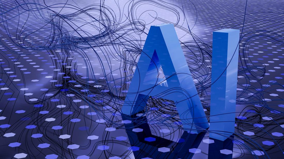 Glowing AI lettering above a field of light