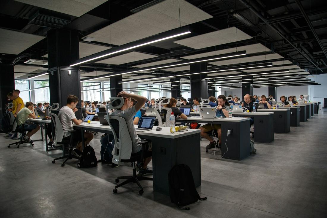 Large open-plan public-service operations floor